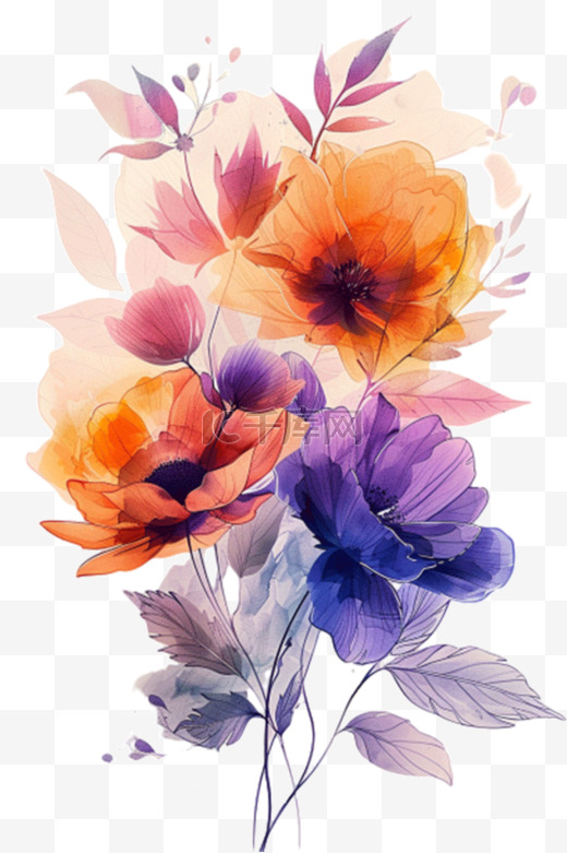 花朵水彩插画手绘免抠元素图片