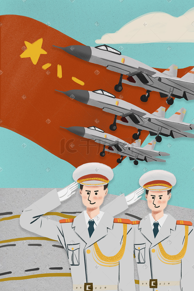 八一建军空军原创插画党图片