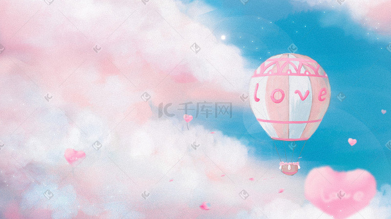 云层中的粉色氢气球图片