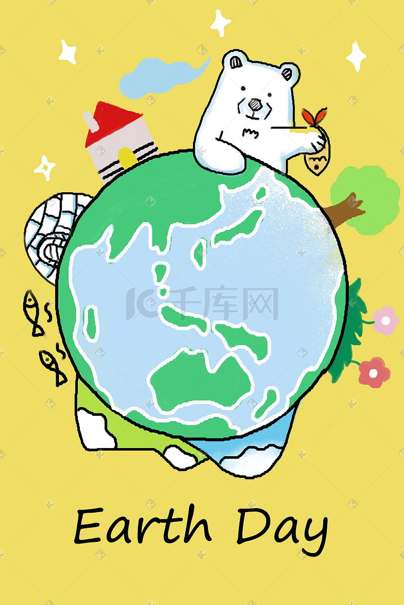 快乐地球日水彩卡通背景图图片