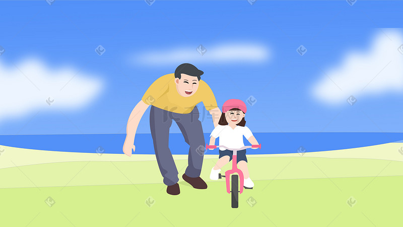 父亲节父亲教孩子骑车图片