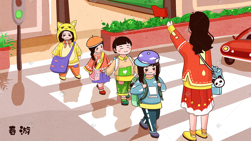 儿童节幼儿园小朋友春游郊游集体出游插画六一图片