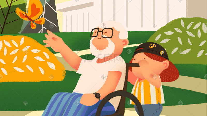 爱心公益帮助残疾老人插画图片