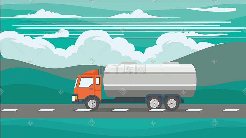 公路运输卡车风景插画图片