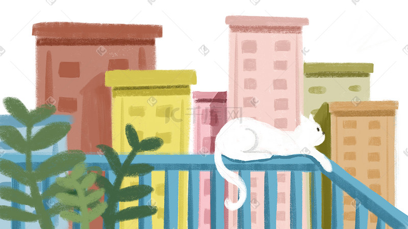 初夏阳台上的猫咪背景图图片