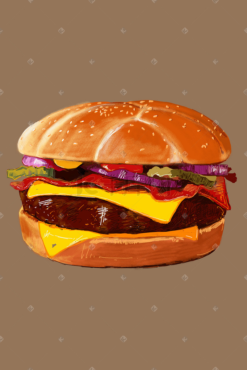 快餐美食汉堡手绘背景图片