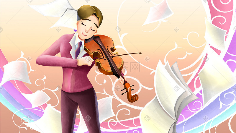 小提琴演奏手绘插画图片
