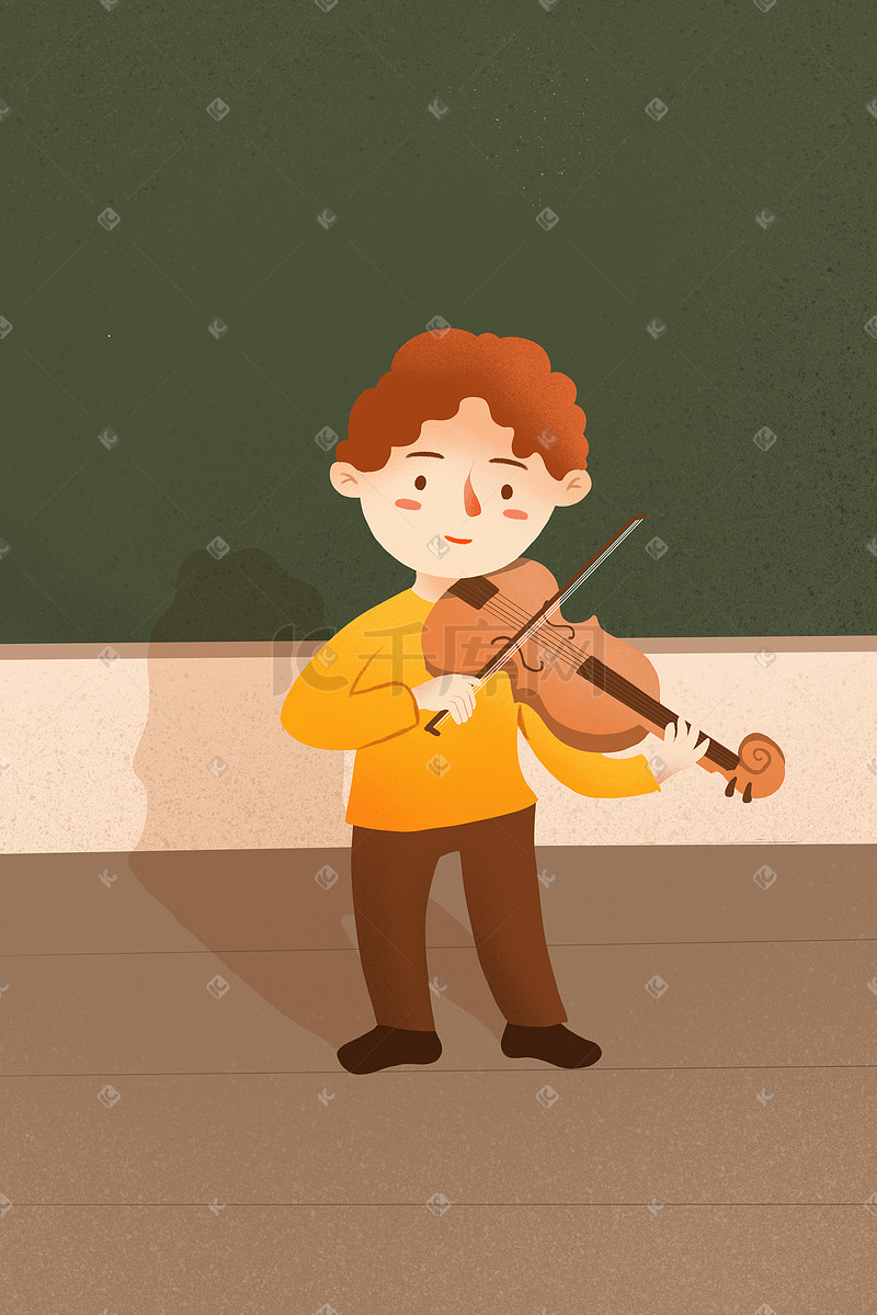 小清新儿童教育拉小提琴插画图片