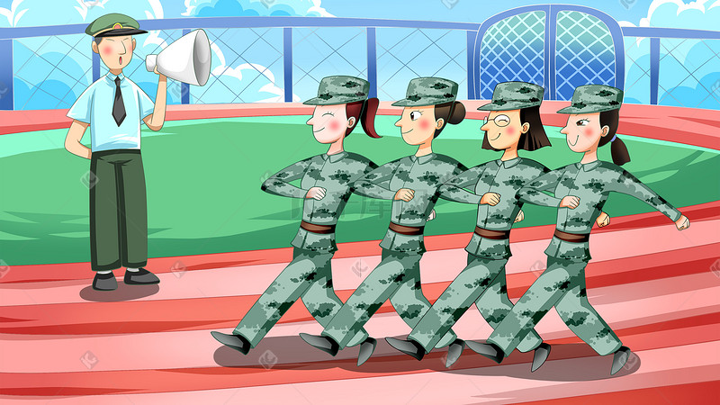 军训开学季手绘插画图片