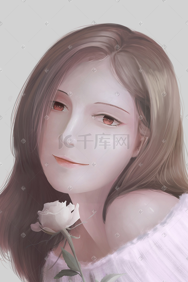 女孩与白玫瑰背景图片