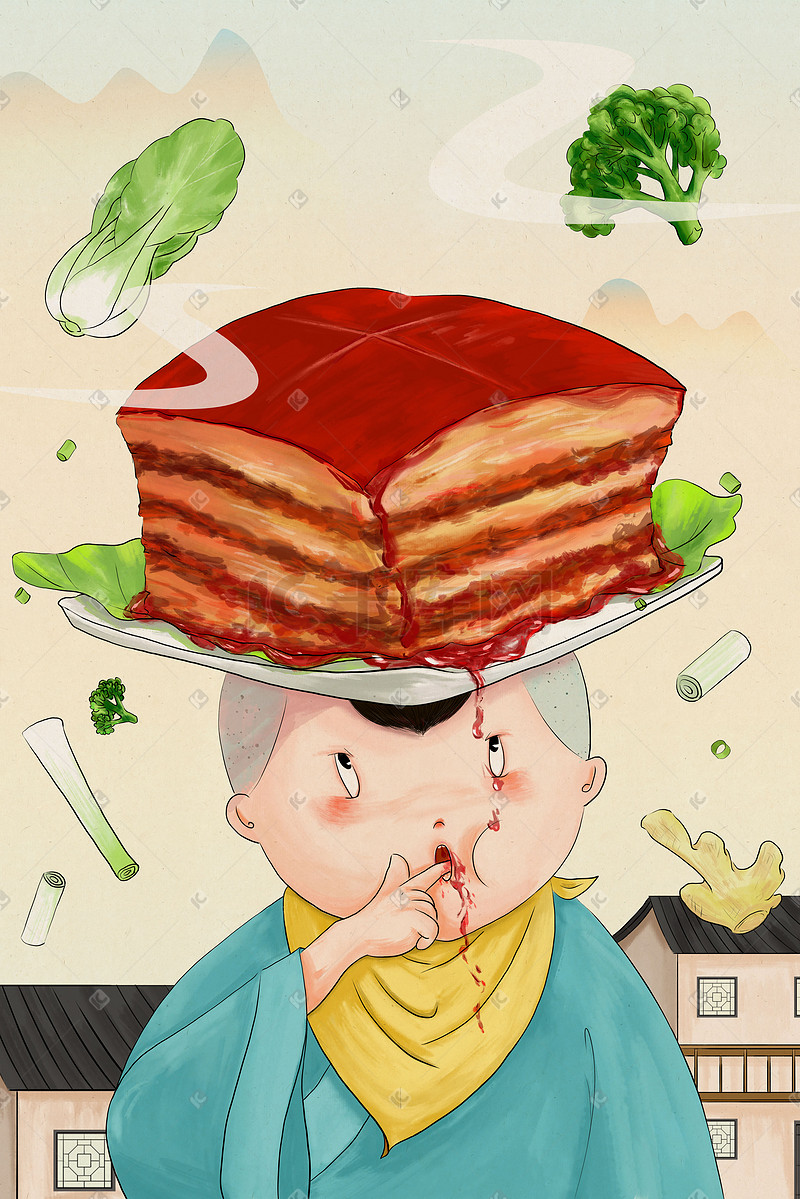 中国风手绘菜肴东坡肉图片