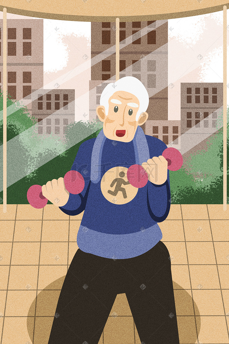卡通老年生活老人锻炼身体健康生活方式图片