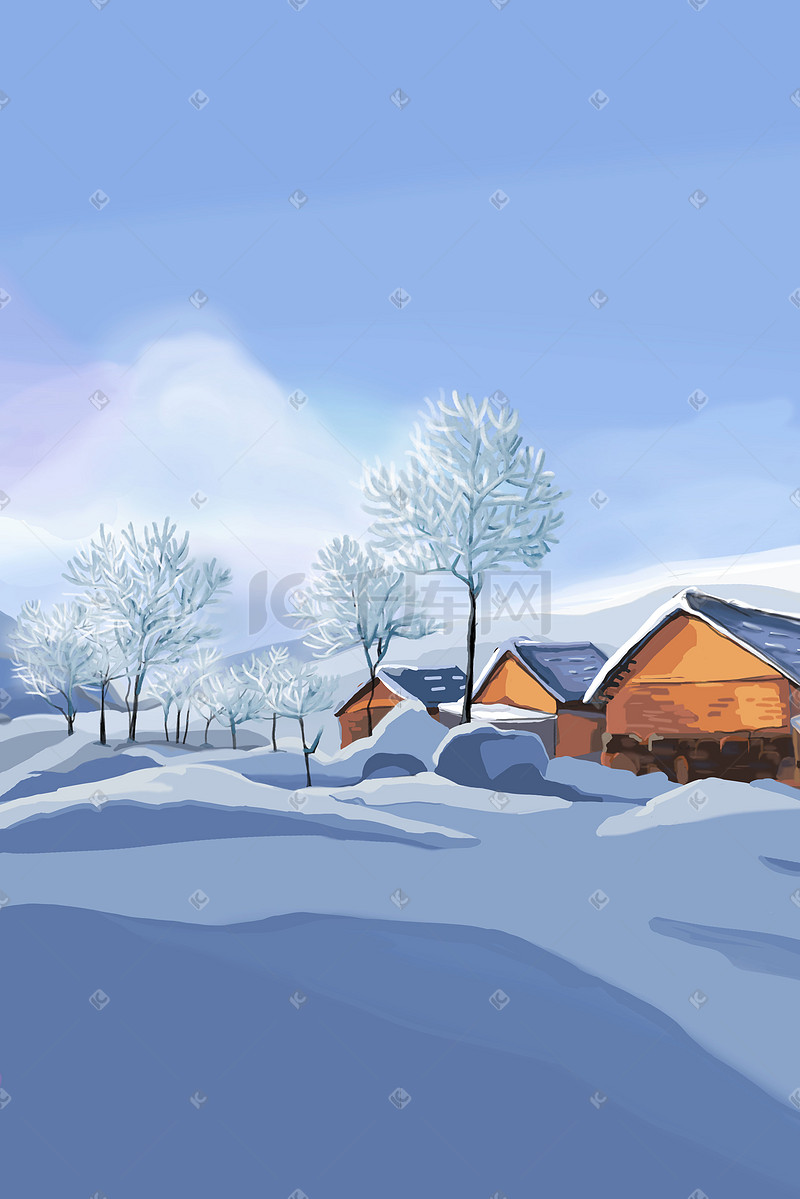 大雪封山的边境村落图片