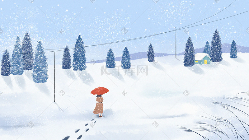 节气小雪大雪冬天雪地场景插画图片