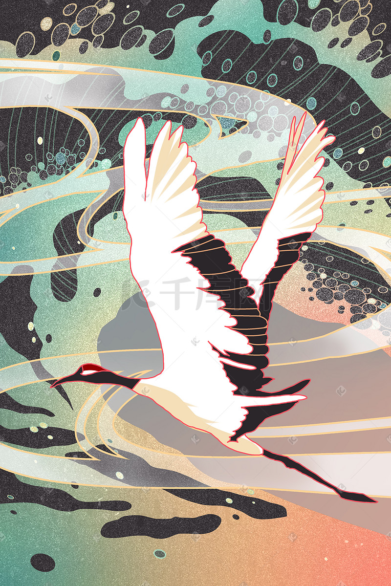 巨浪汹涌白鹤展翅图片