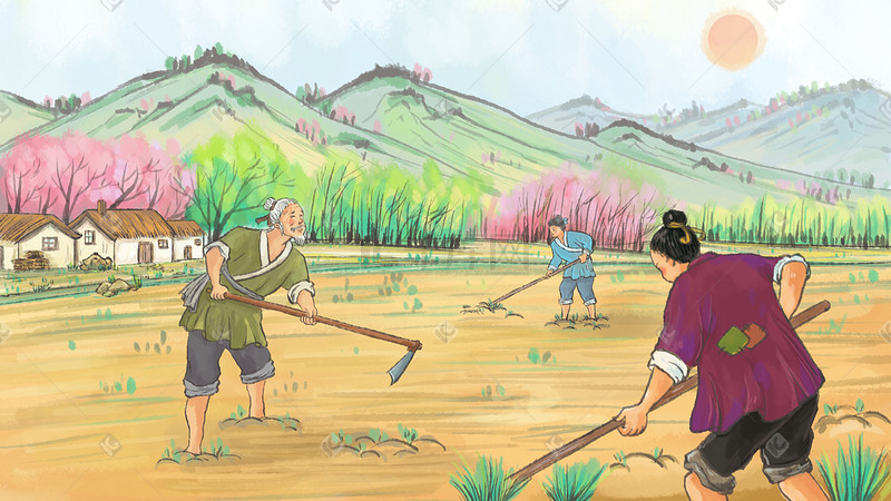 古代人物生活图鉴风之农田干活场景图片