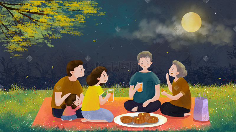 中秋阖家团圆一起吃月饼中秋图片