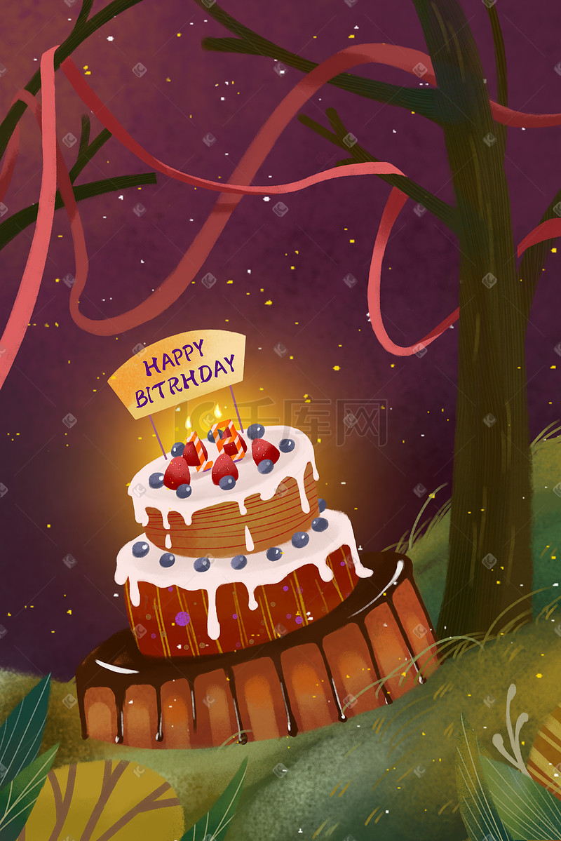 森林派对聚会生日快乐水果蓝莓草莓蛋糕图片