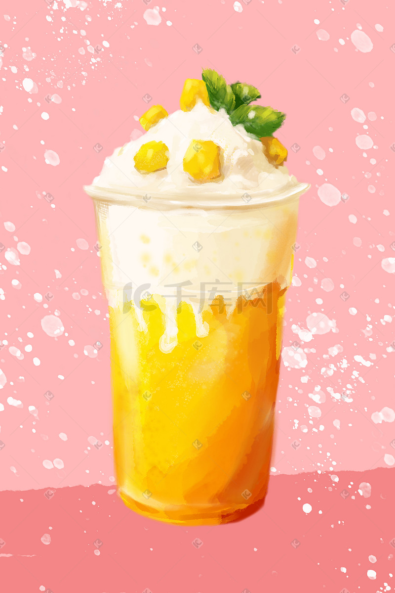 奶茶 沙冰冰淇淋芒果插画元素图片