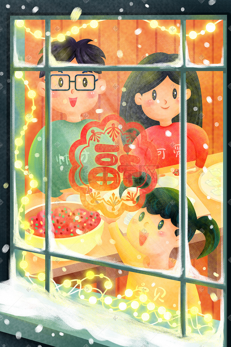 新年春节冬天冬至包饺子一家三口家庭室内图片