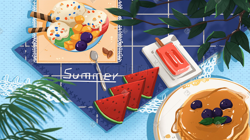 水果冰激凌和松饼夏季美食图片