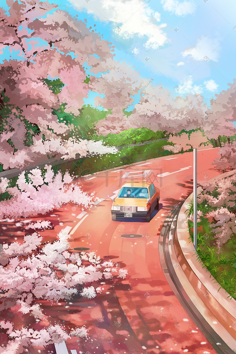唯美樱花节旅游插画图片