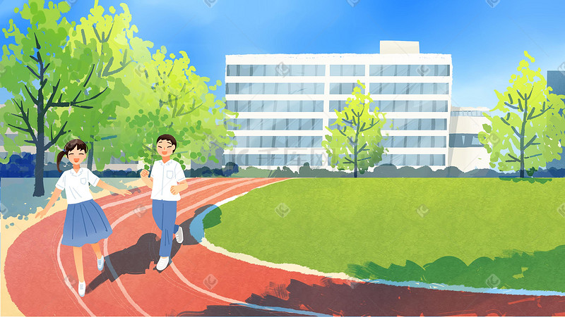 毕业季校园运动场青春运动手绘扁平化插画高考图片