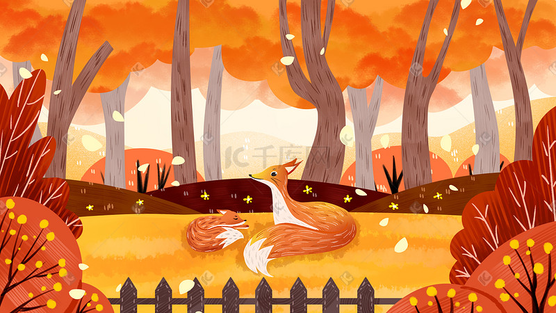 秋天秋季森林风景背景小狐狸的秋天图片