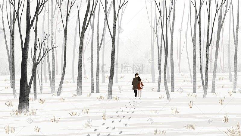大寒主题之情侣树林中散步图片