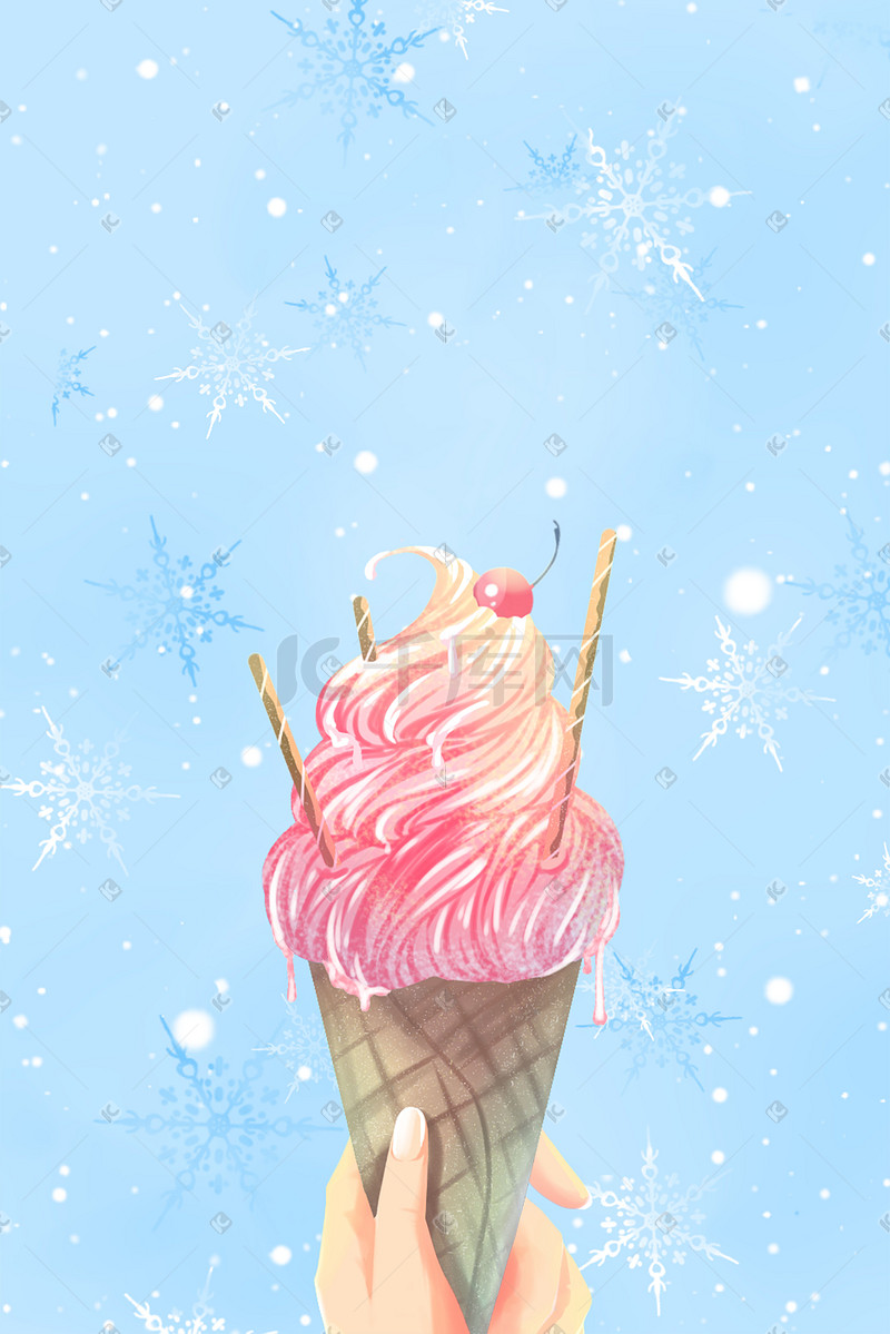 蓝色唯美卡通夏季清爽美食冰淇淋配图图片