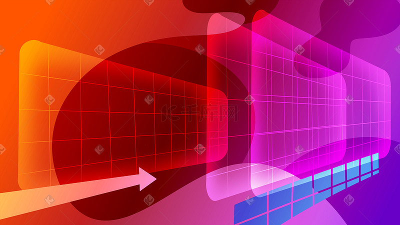 橙紫色系扁平化科技感波浪线框背景科技图片