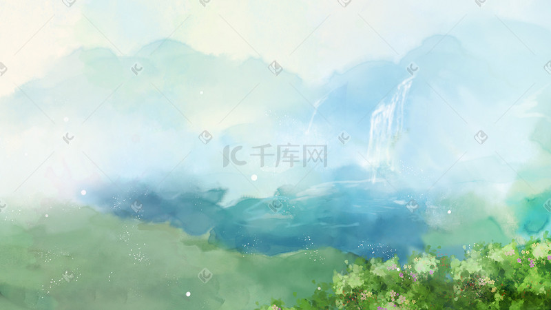 绿色系中国风古风风山水园林风景背景图片