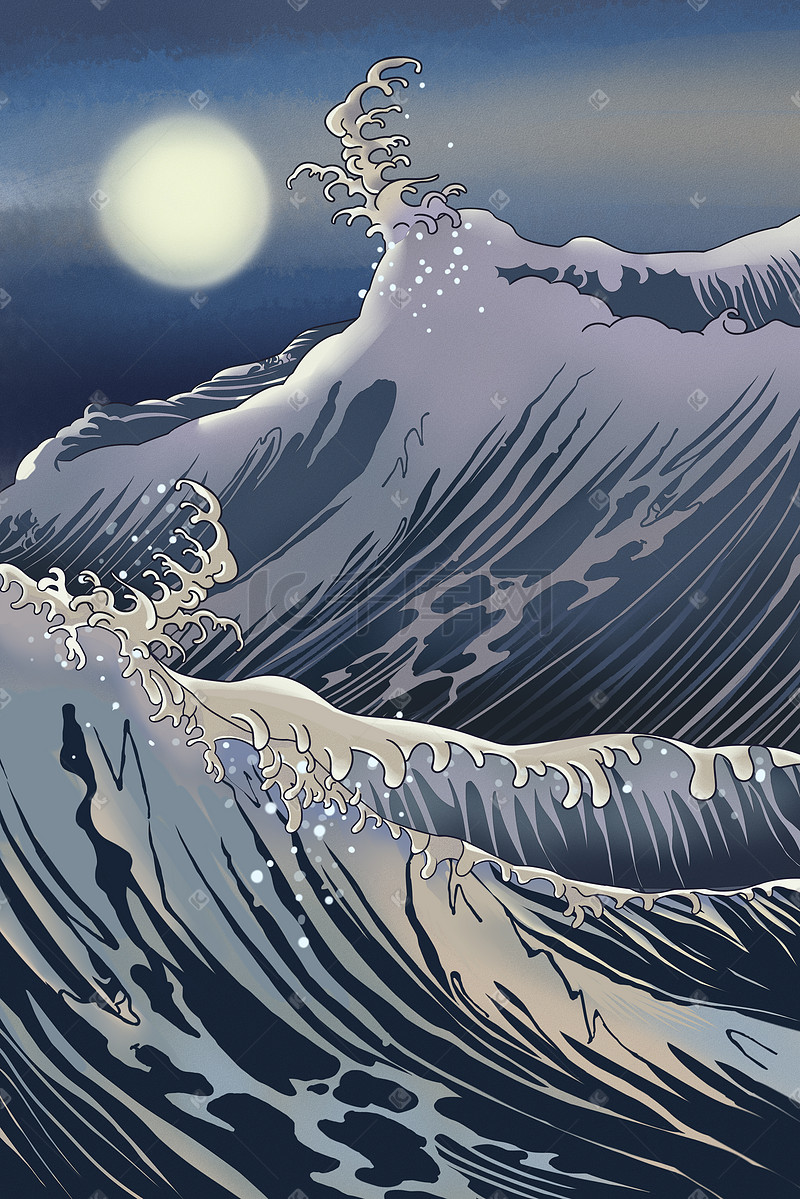浮世绘日本国潮海浪风景图片