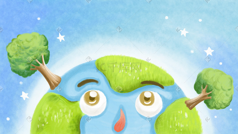 蓝色系地球环保环境绿色植物卡通手绘背景图片