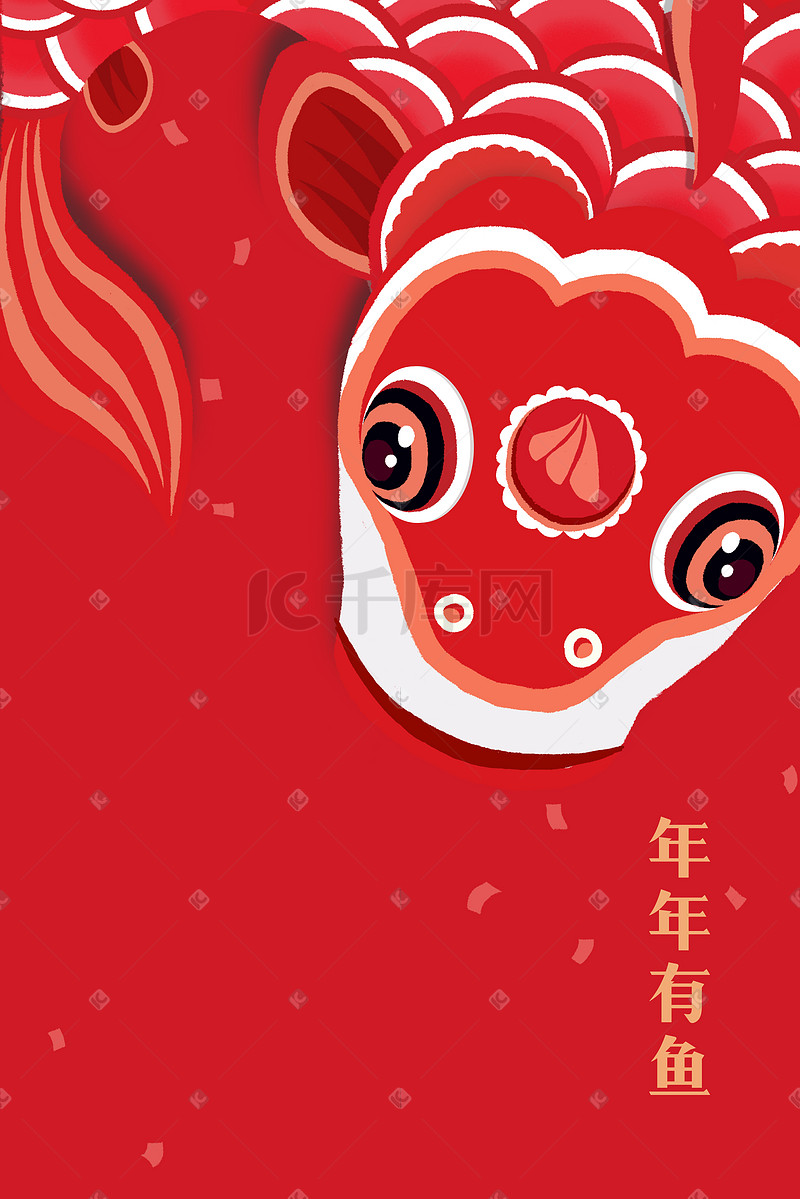 新年春节年年有鱼红色背景插画图片