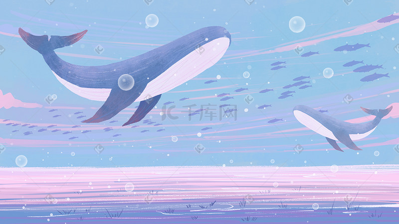 唯美治愈天空鲸鱼蓝色大海背景图片
