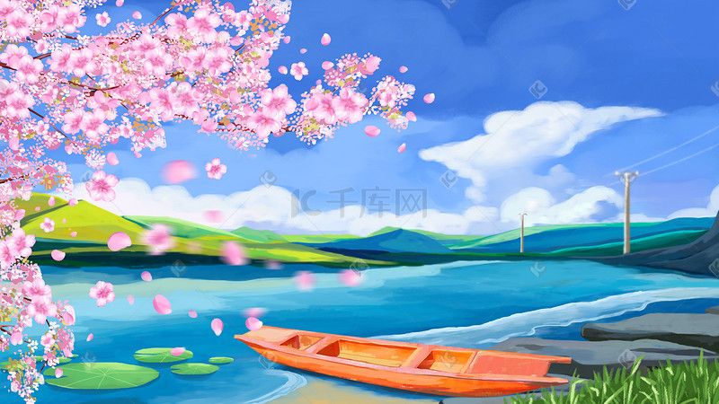 樱花春天樱花节唯美风景插画图片