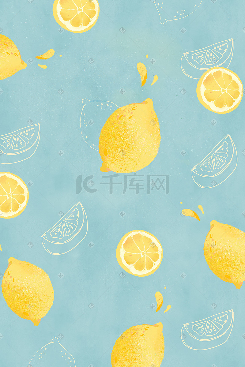 冷色系小清新创意水果柠檬水果背景图片