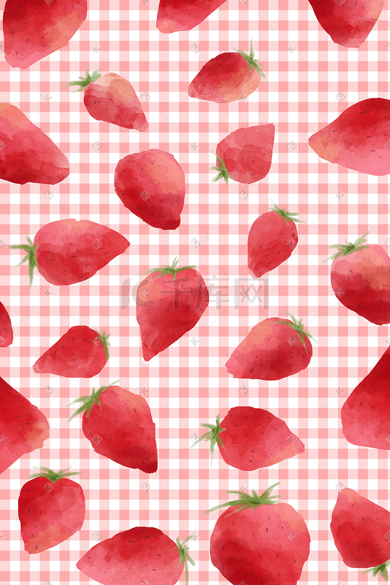 红色草莓水果花纹背景图素材图片