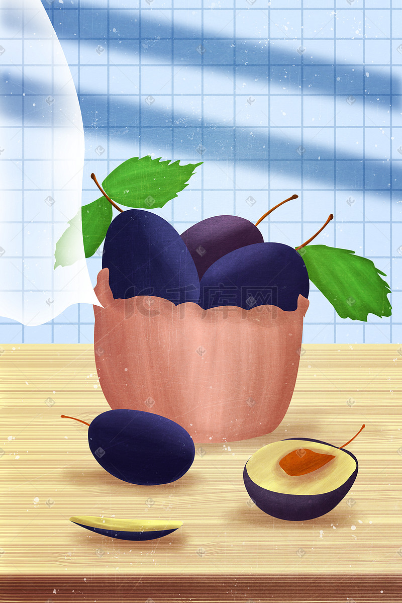 筐子里的水果手绘插画图片