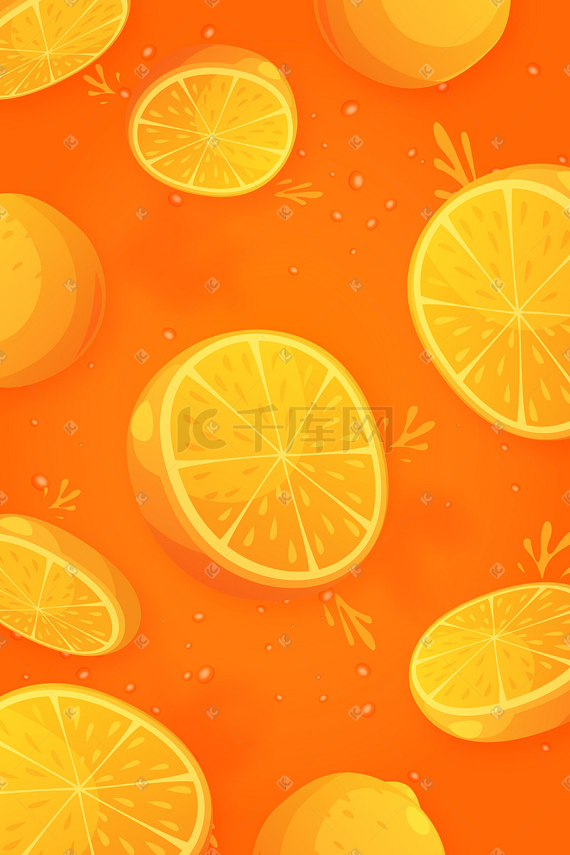 矢量橙子水果背景图夏日壁纸图片