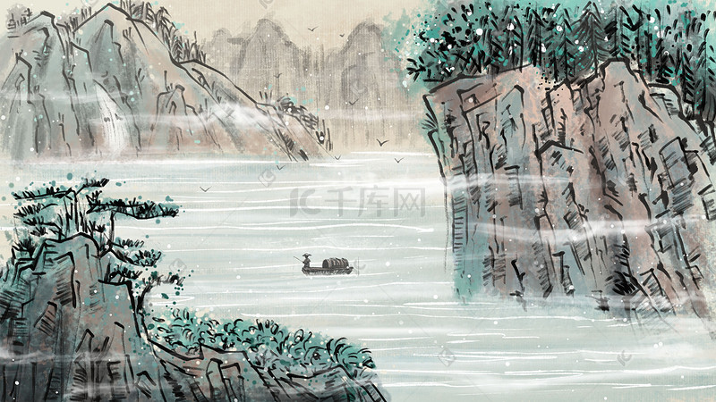 水墨中国风古风主题之山水风景图片