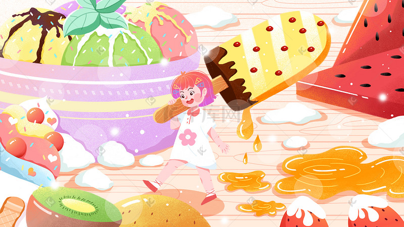 夏天夏日美食冰淇淋雪糕插画图片