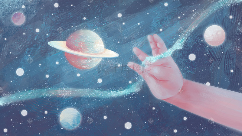 梦幻唯美治愈果冻色孩子的手宇宙星球图片