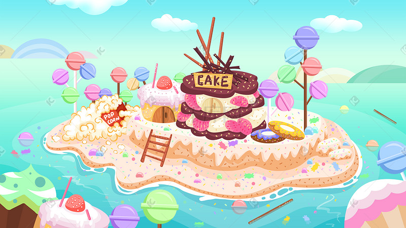 夏天夏季小暑棒棒糖糖果蛋糕盛夏小岛海图片
