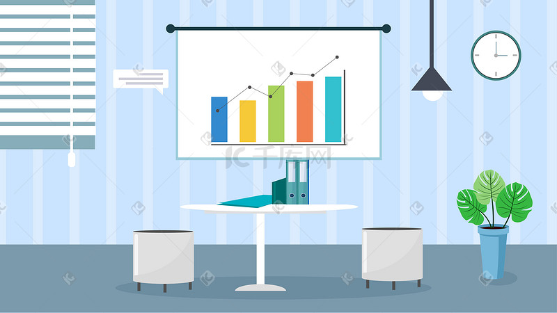 蓝色扁平商务办公信息数据会议商业场景图片