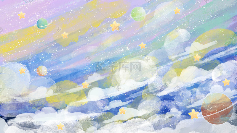 矢量厚涂天空云层创意星空插画图片