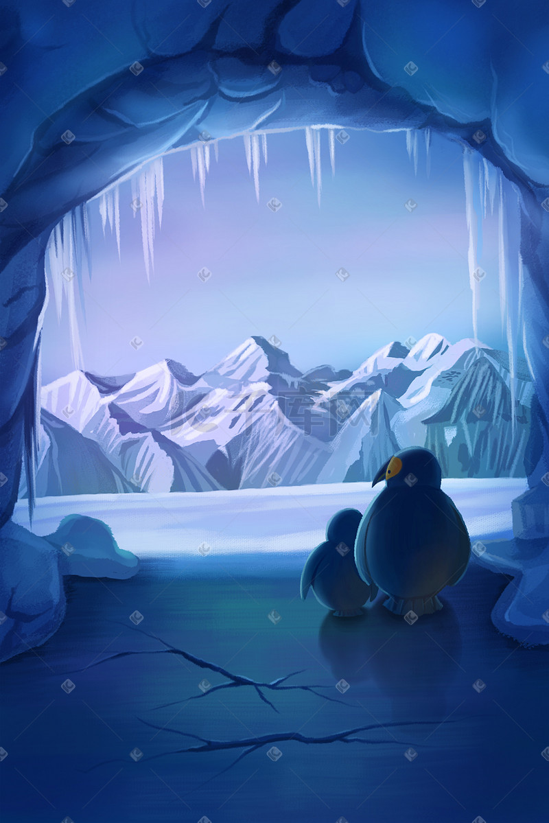 冬天冬景冬季风景雪山大雪山洞企鹅图片