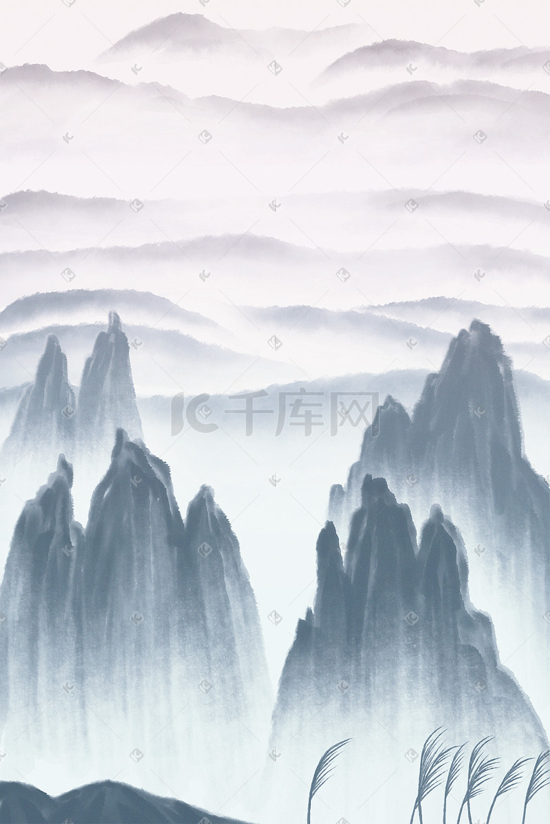 中国风水墨国画山水唯美场景图片