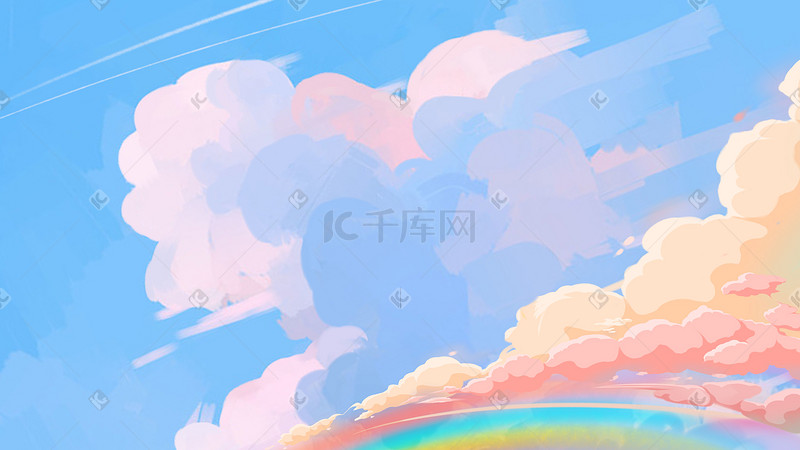 唯美水果色缤纷天空彩虹背景插画图片